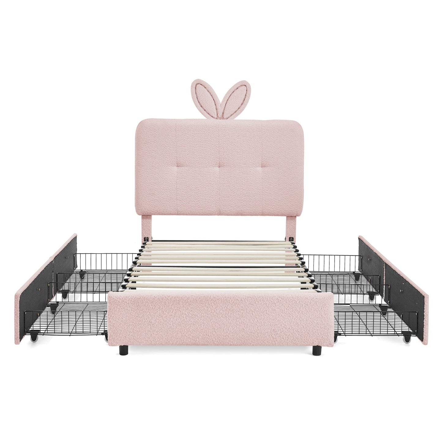 Upholstered Bed with Rabbit Ear and Led Drawers