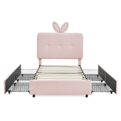 Upholstered Bed with Rabbit Ear and Led Drawers