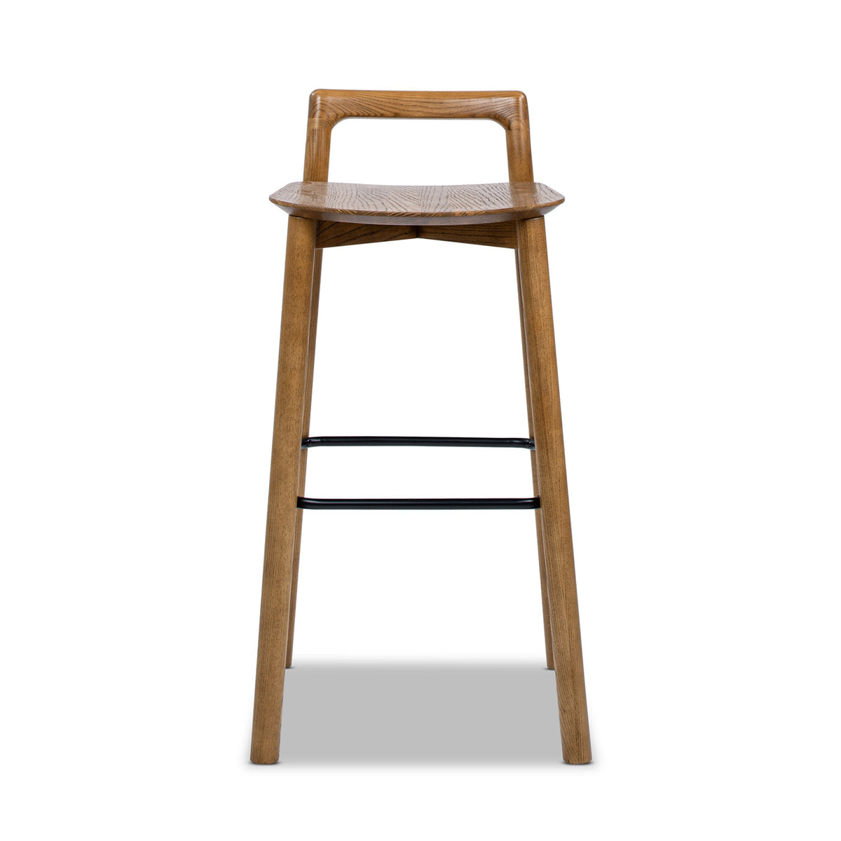 Modern minimalist low back barstool in walnut wood with iron footrest by HouseOfZazla on Tampa Home & Garden Store