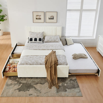 Queen size vertical-channel tufted bed with storage and trundle in cream by HouseOfZazla on Tampa Home & Garden Store