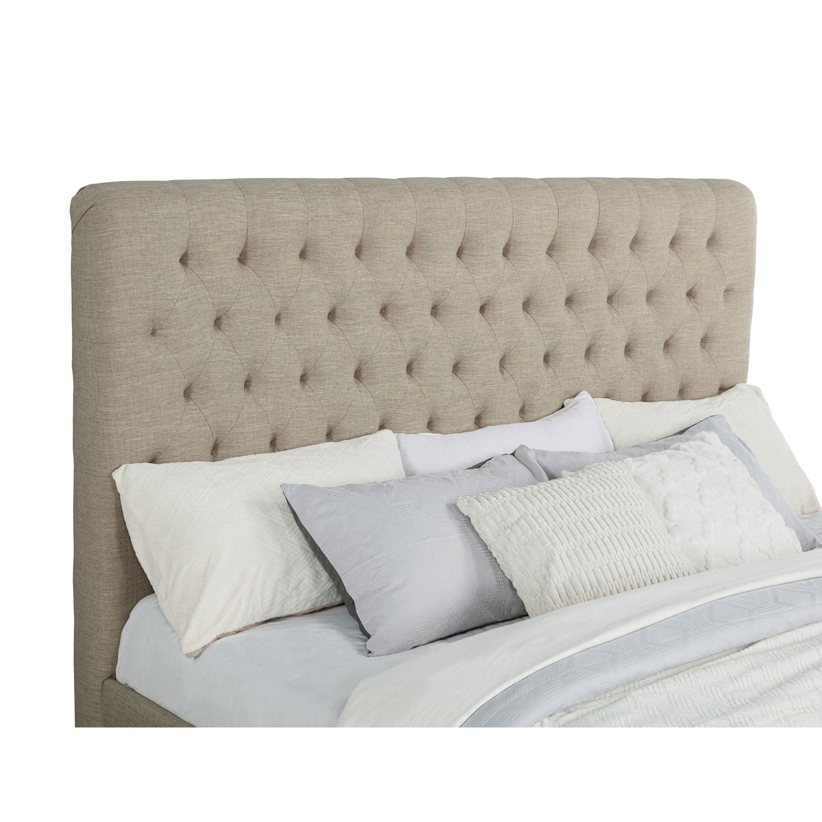 Copper Eastern King Panel Bed with tufted oatmeal upholstery by HouseOfZazla on Tampa Home & Garden Store