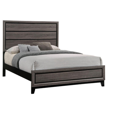 Queen Gray Oak Panel Bed and Black Accents