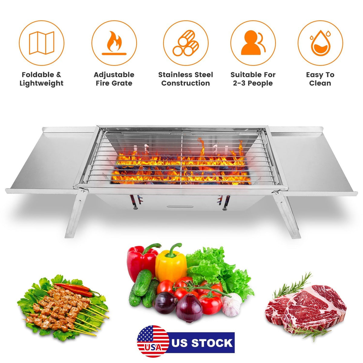 GemGear 3-in-1 Foldable Charcoal Grill Fire Pit stainless steel portable grill on Tampa Home & Garden Store
