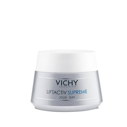 Vichy Liftactiv Supreme day face cream jar, silver container with white cap on Tampa Home & Garden Store