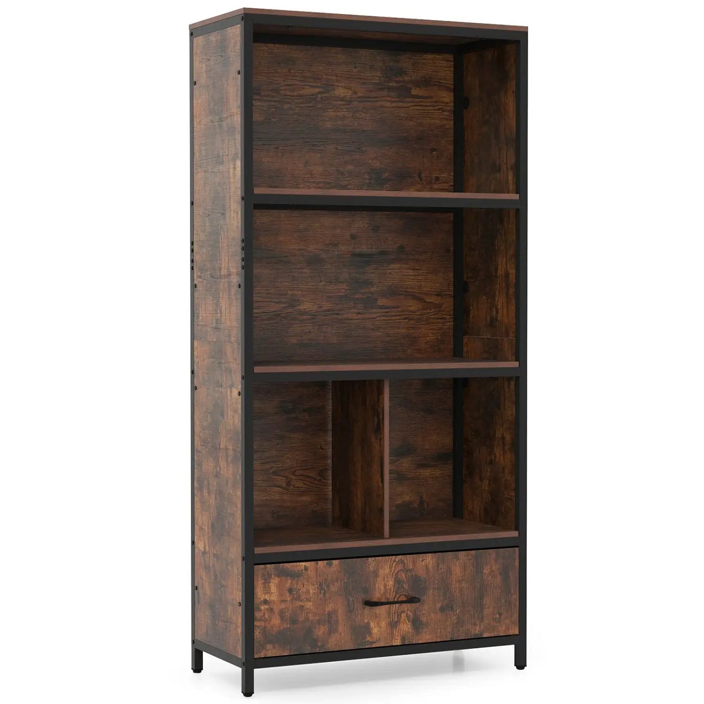 Tall Freestanding Bookcase with Drawer 5 Tier