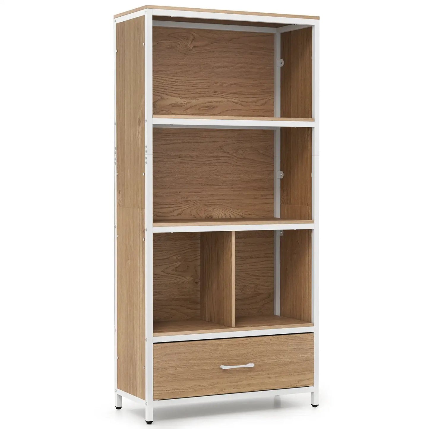 Tall Freestanding Bookcase with Drawer 5 Tier
