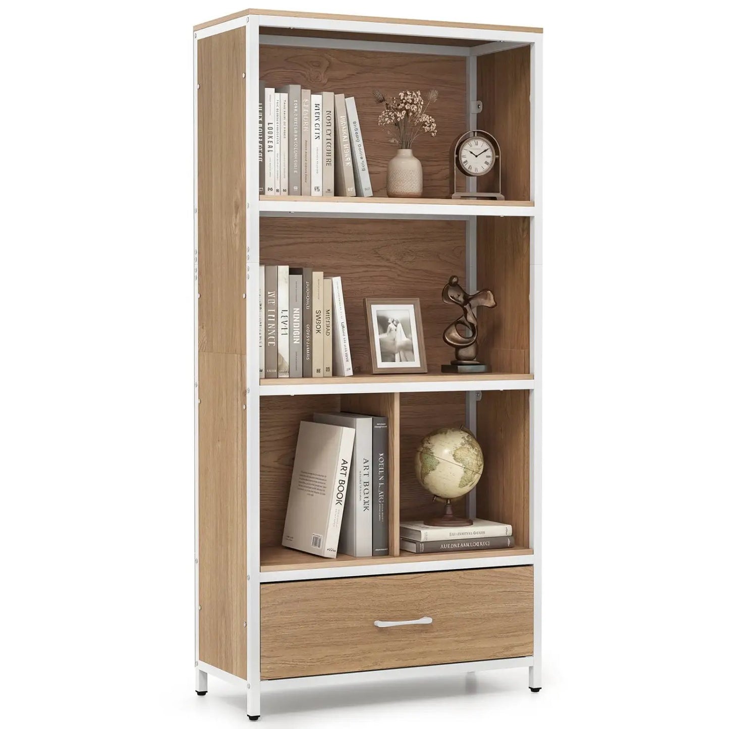Tall Freestanding Bookcase with Drawer 5 Tier