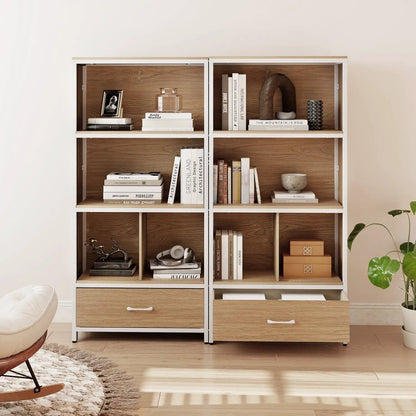Tall Freestanding Bookcase with Drawer 5 Tier