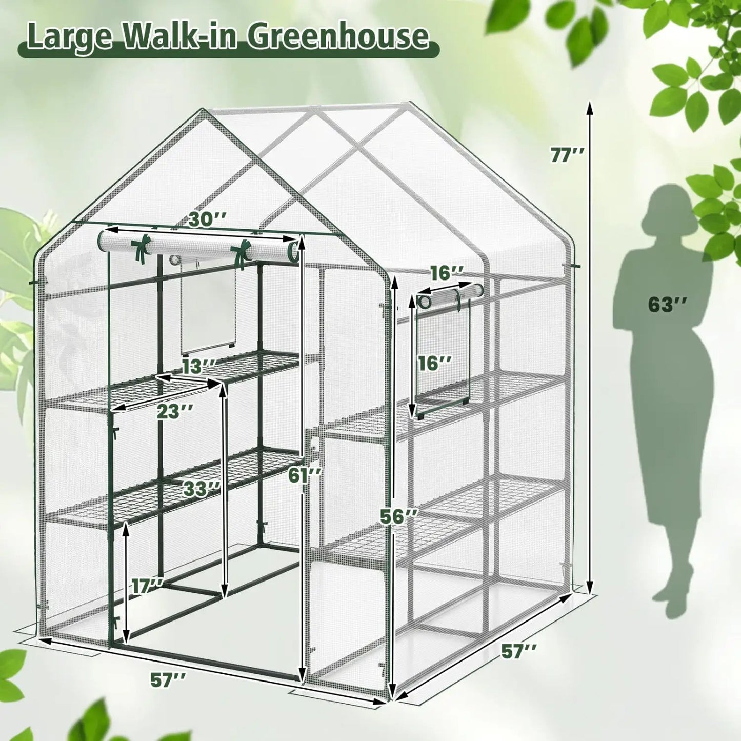 Walk-In Greenhouse with Observation Windows