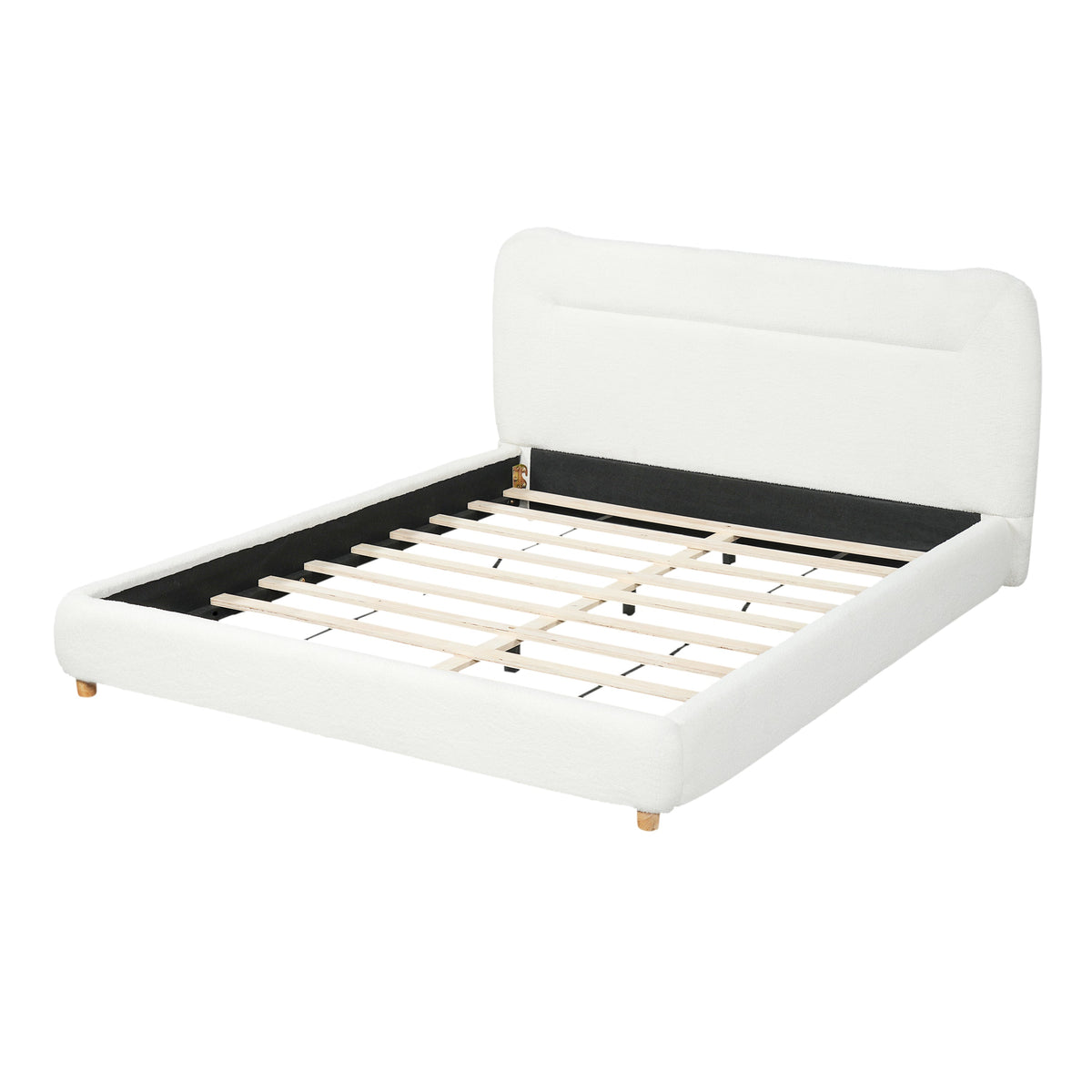 White teddy bear plush queen bed frame with curved headboard and slat base by HouseOfZazla on Tampa Home & Garden Store