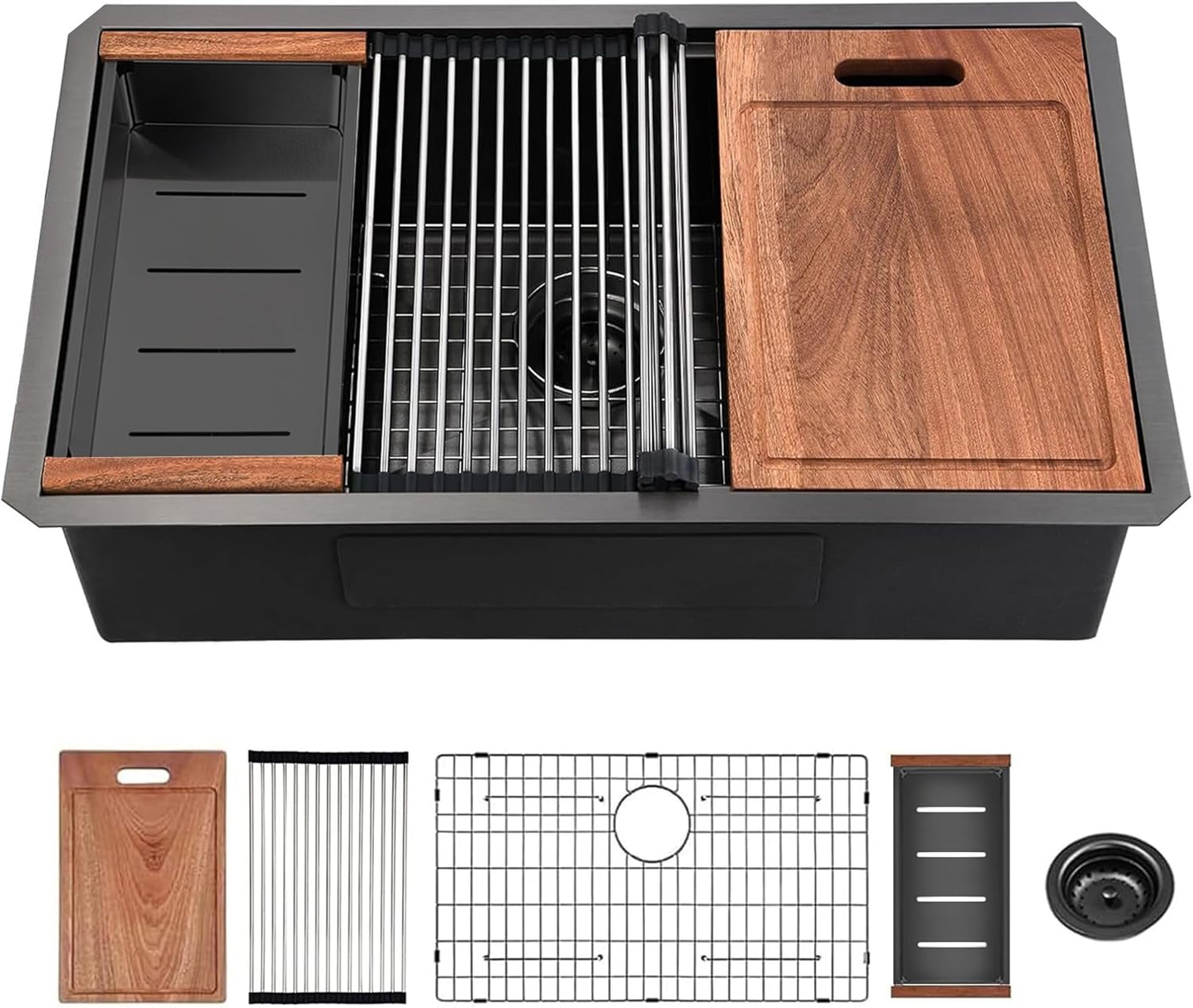 33 Inch Gunmetal Undermount Workstation Sink