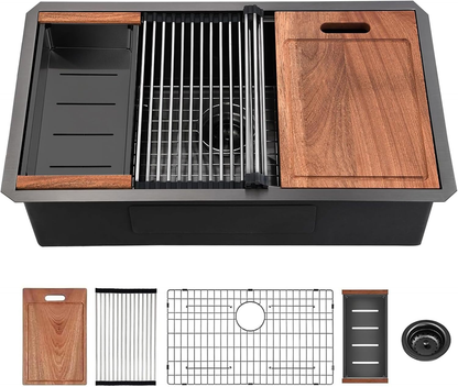 33 Inch Gunmetal Undermount Workstation Sink