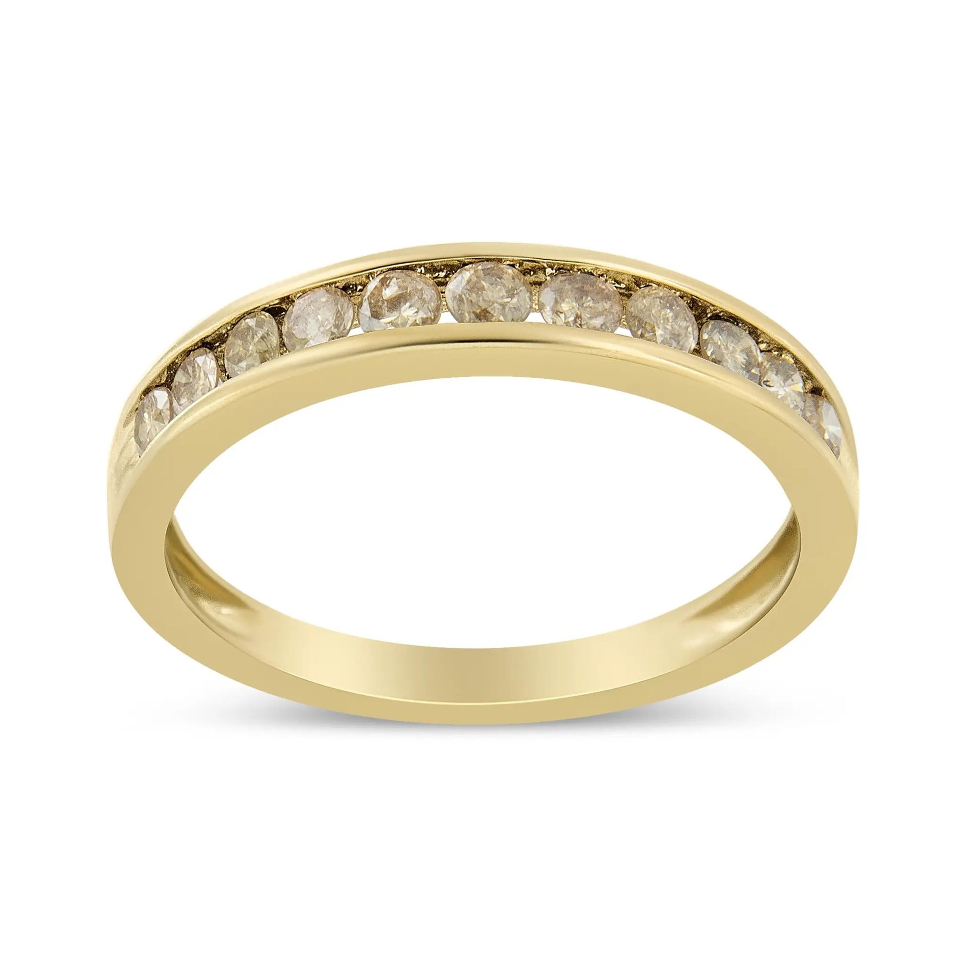 Gold plated 11-stone champagne diamond channel-set band ring, size 7 on Tampa Home & Garden Store