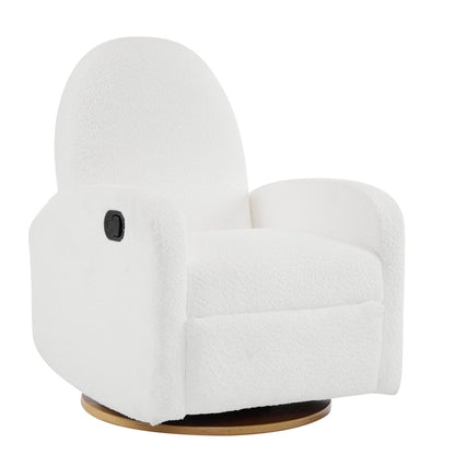 360 Swivel and Glider Recliner Chair Beige by HouseOfZazla, textured fabric with round wood base on Tampa Home & Garden Store
