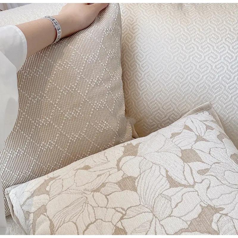 French Magnolia Sofa Pillow Case, two covers with lattice texture and floral pattern on Tampa Home & Garden Store