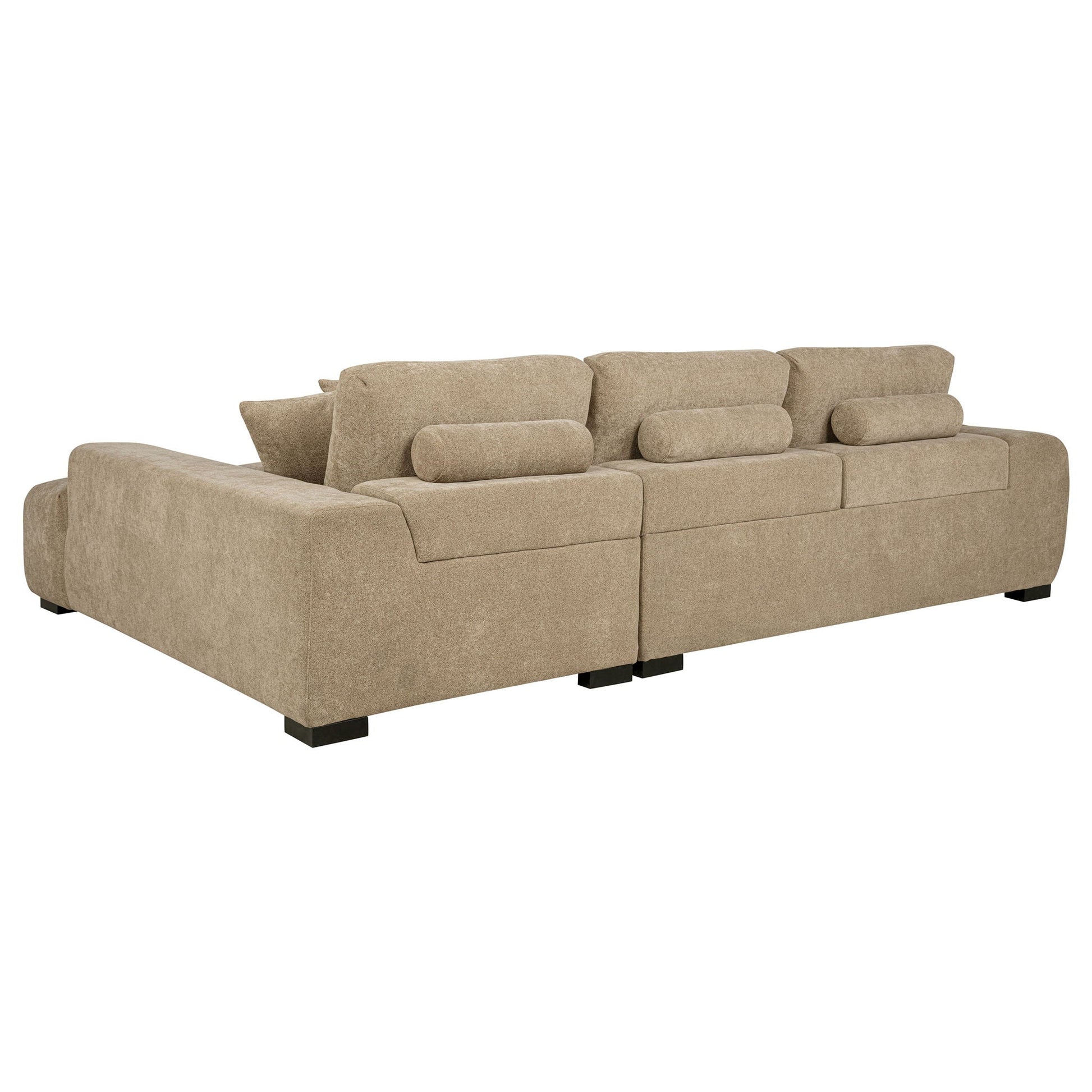 Plather Sectional Chaise Sofa beige fabric upholstery Stationary by HouseOfZazla on Tampa Home & Garden Store