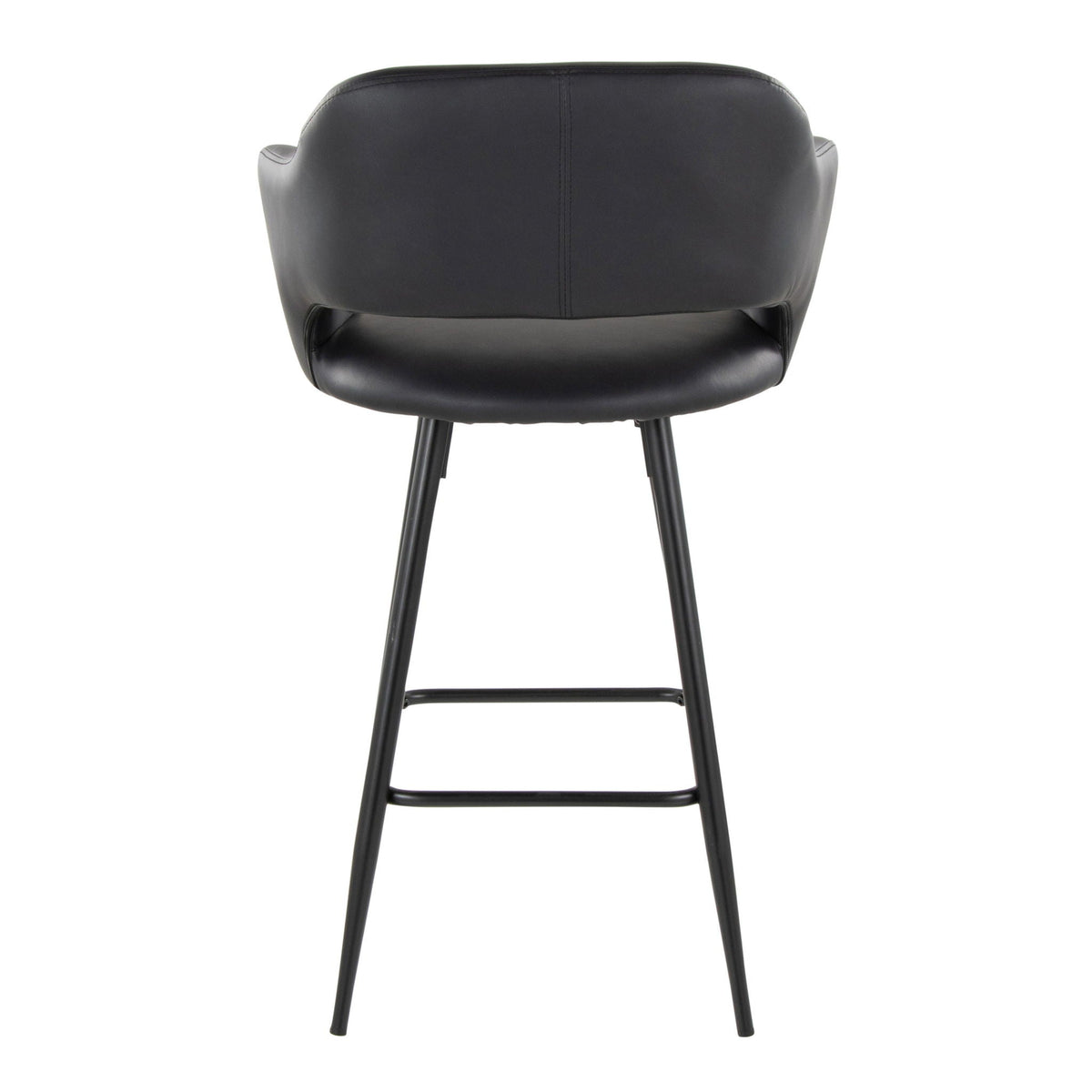 Counter stool back view in black faux leather with square footrest and slim metal legs on Tampa Home & Garden Store