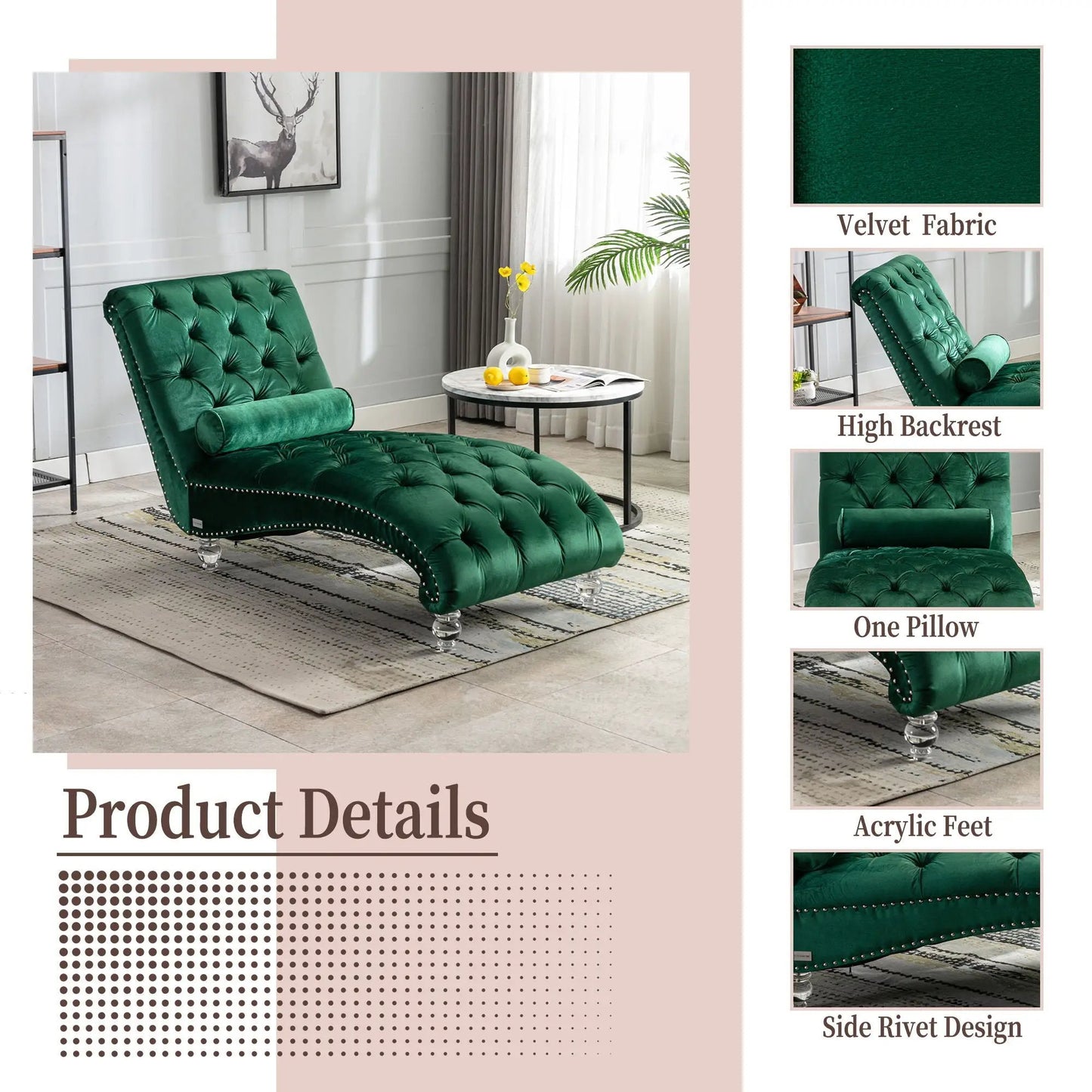 Indoor Chaise Lounge With Button Tufted Pillow