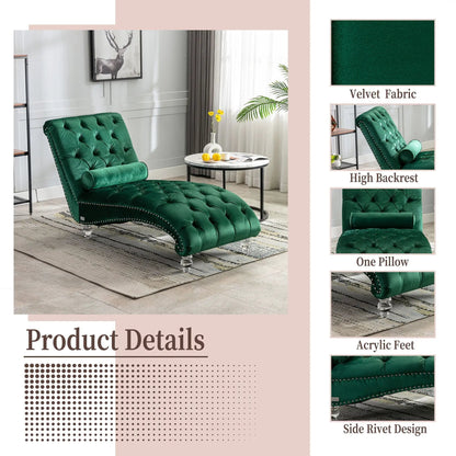 Indoor Chaise Lounge With Button Tufted Pillow