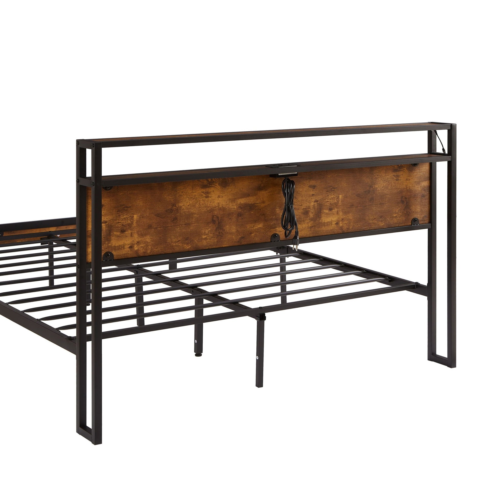 Metal platform bed frame with wood headboard and footboard, USB and LED underbed storage on Tampa Home & Garden Store