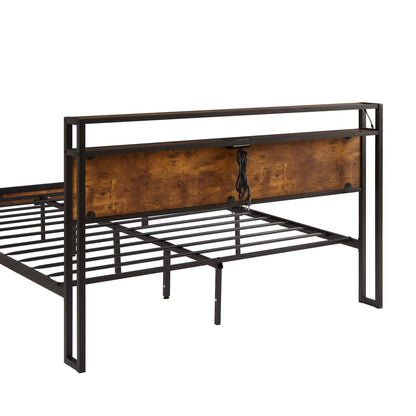 Metal platform bed frame with wood headboard and footboard, USB and LED underbed storage on Tampa Home & Garden Store