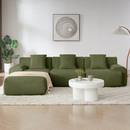 L-shaped modular sofa with movable ottoman in olive green fabric, 2-piece HouseOfZazla set on Tampa Home & Garden Store