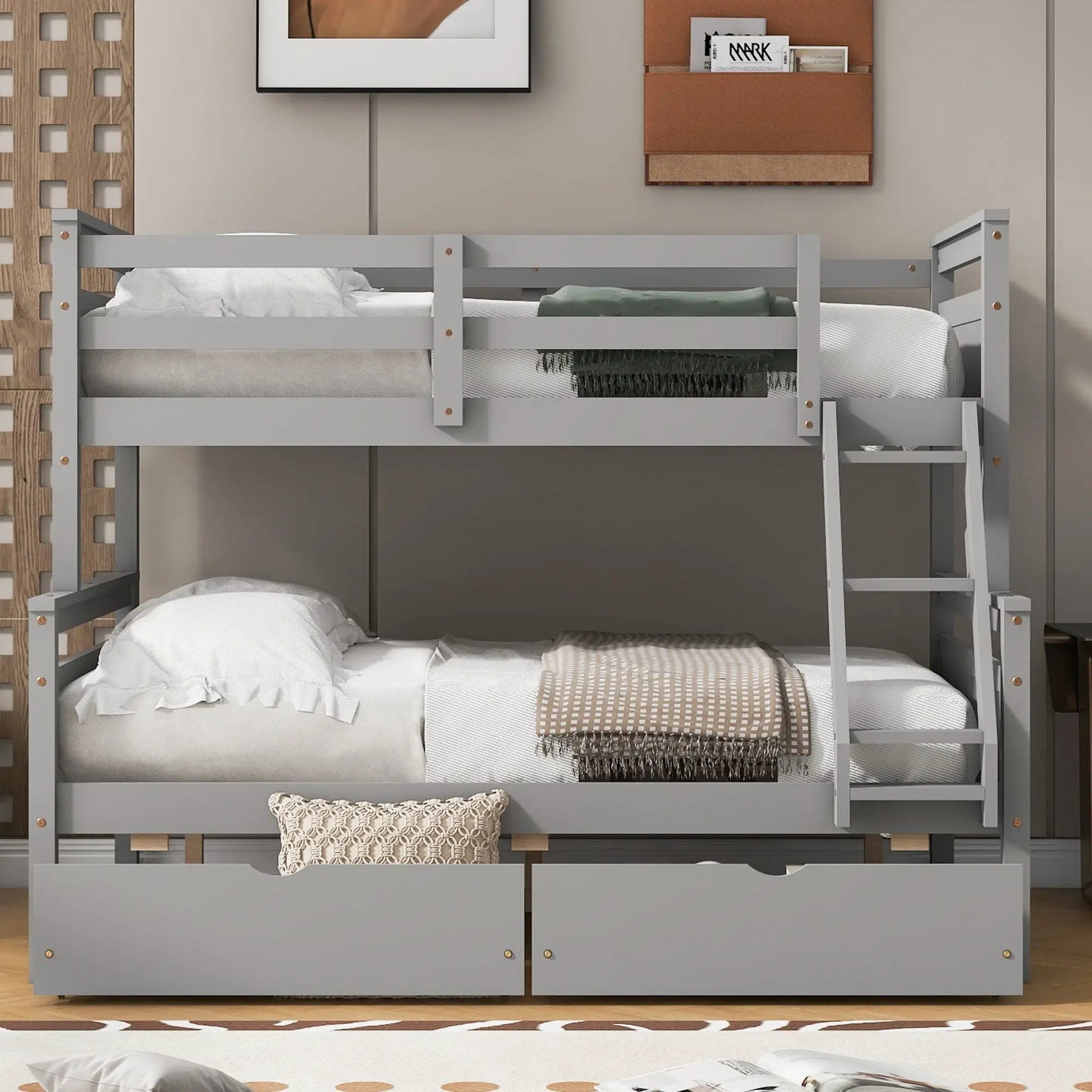 Bunk bed with ladder and safety guardrail in gray by Unique Piece Furniture on Tampa Home & Garden Store