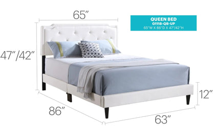 Button tufted bed in white with headboard, queen size by Unique Piece Furniture on Tampa Home & Garden Store