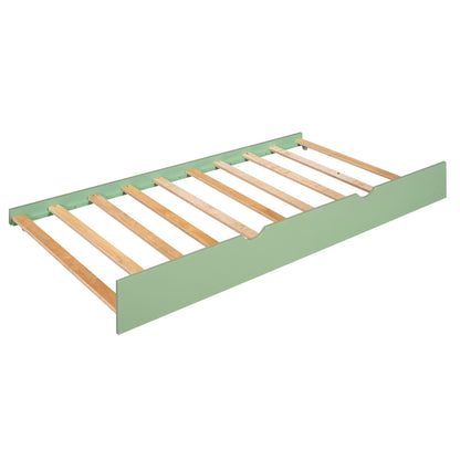 Twin over twin bunk bed frame with green finish and natural wood slats on Tampa Home & Garden Store