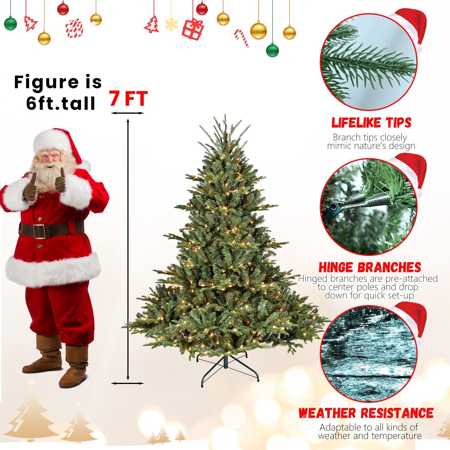 5FT Full-Bodied Pre-Lit Evergreen Christmas Tree by HouseOfZazla with LED lights and Santa figure on Tampa Home & Garden Store