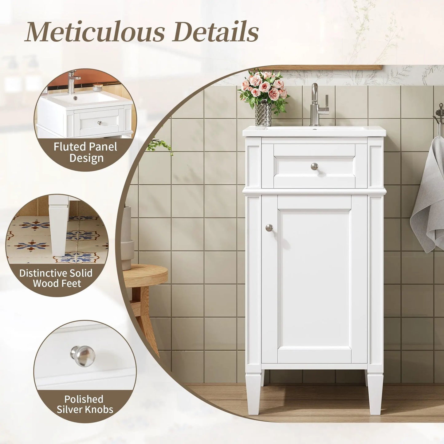 French Style Vanity With Sink and Solid Wood Legs