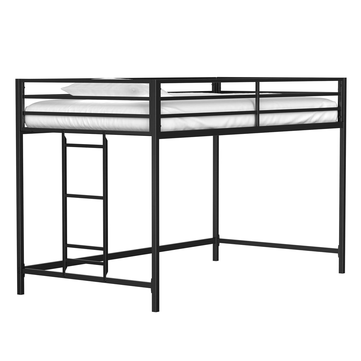 Black twin loft bed frame with full-length guardrails and reversible ladder by HouseOfZazla on Tampa Home & Garden Store