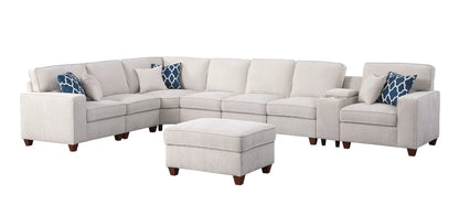 Ted sectional sofa with ottoman beige fabric, 2-piece living room set by Unique Piece Furniture on Tampa Home & Garden Store