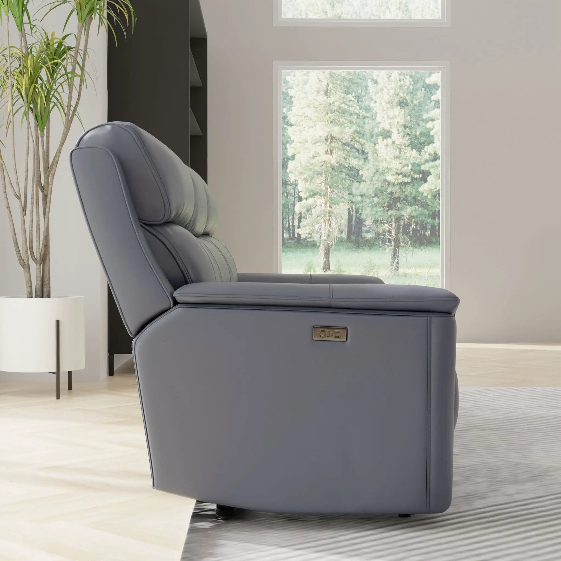 Oslo dual power reclining sofa in gray leather with built-in side controls by Unique Piece Furniture on Tampa Home & Garden Store