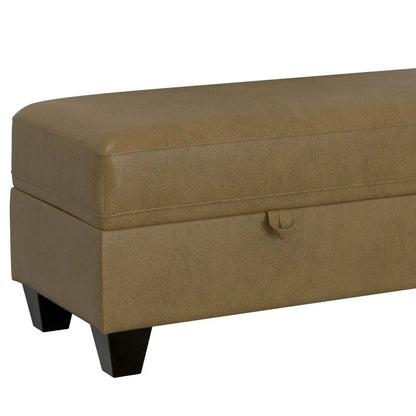 Drason storage ottoman tan brown leatherette with lid and tapered dark wood legs on Tampa Home & Garden Store