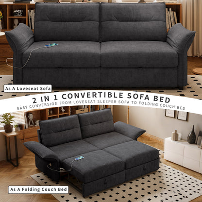 Grey Multifunctional Sofa Bed and Plush Fabric