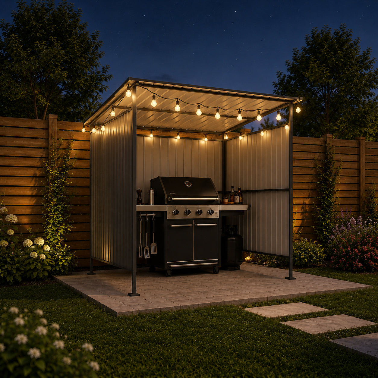 6x6ft Metal Pergola With Solid Hardtop Roof
