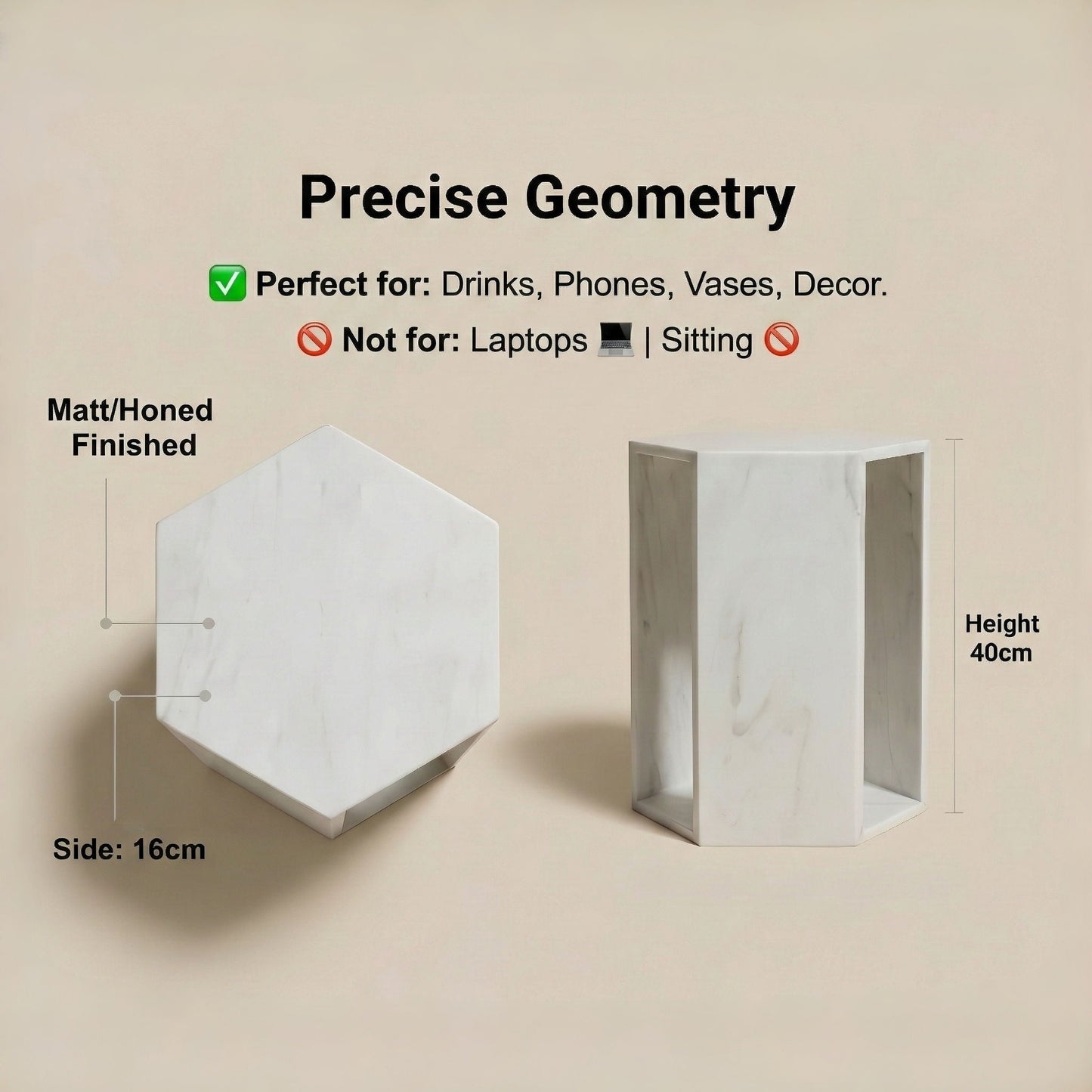 Modern Minimalist Hexagon Side Table white marble finish by HouseOfZazla, a side table on Tampa Home & Garden Store