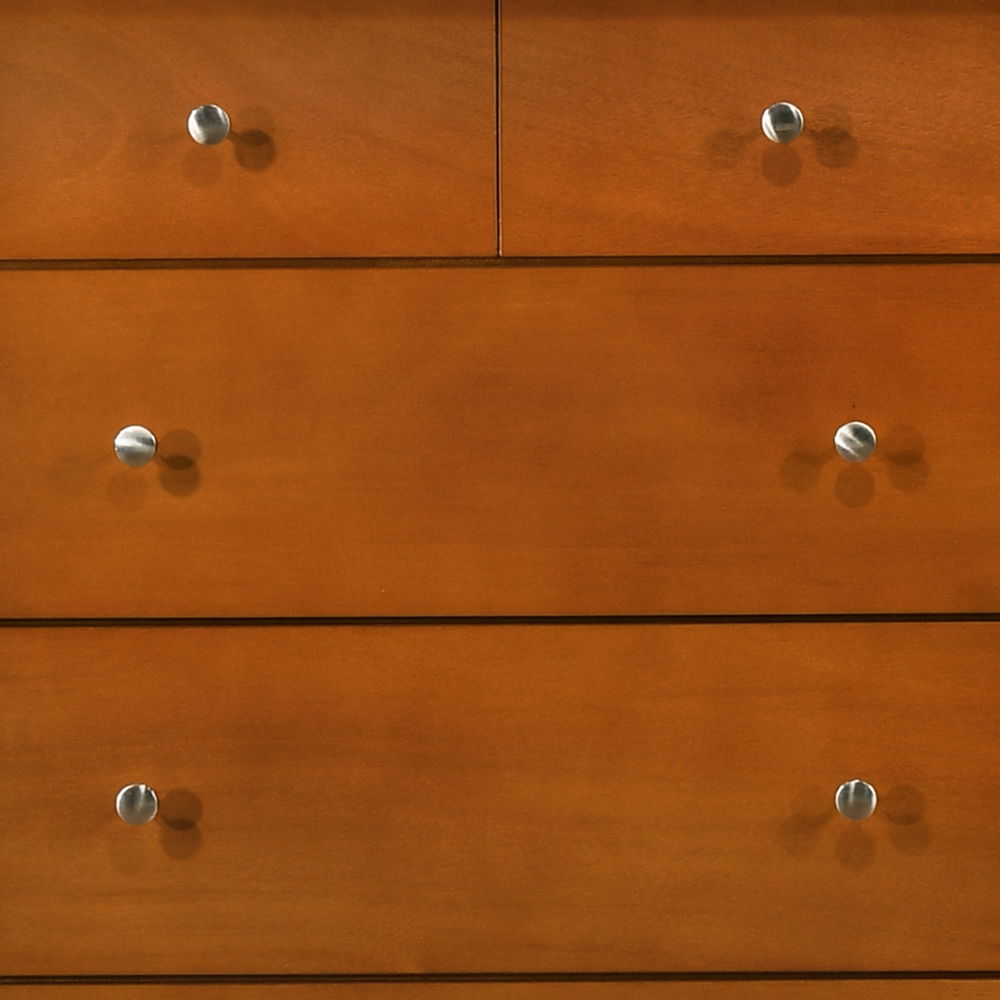 Dresser by HouseOfZazla, six-drawer unit in warm wood veneer with silver round knobs on Tampa Home & Garden Store