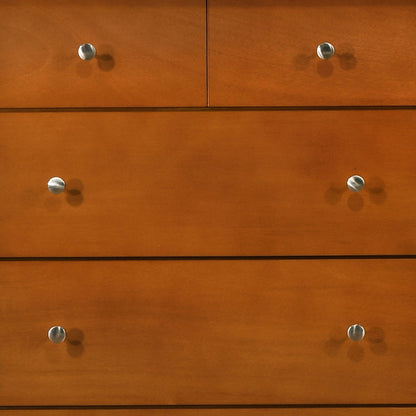 Dresser by HouseOfZazla, six-drawer unit in warm wood veneer with silver round knobs on Tampa Home & Garden Store