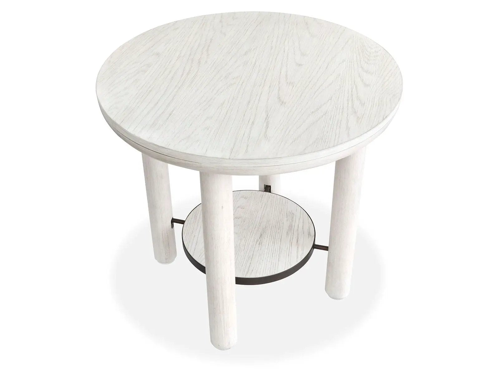 Sunset Cove round end table in whitewashed wood with lower shelf by Unique Piece Furniture on Tampa Home & Garden Store