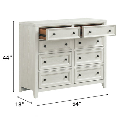 HouseOfZazla 8-Drawer Dresser with Framed Fronts in whitewashed wood, black knobs on Tampa Home & Garden Store