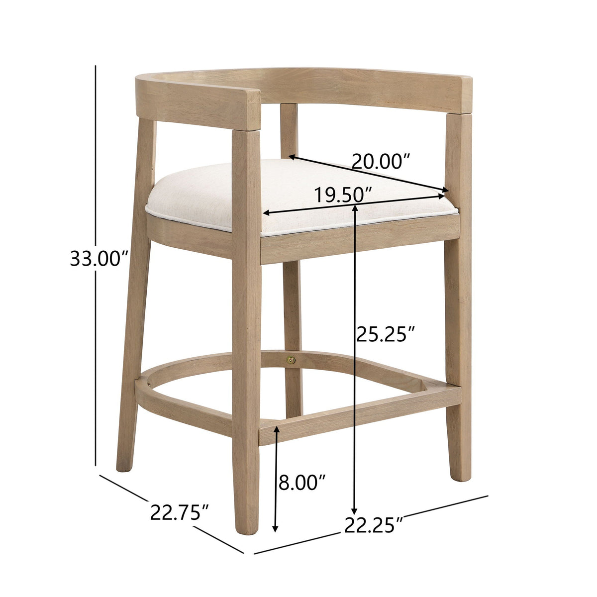 Modern rubberwood counter stool with upholstered seat in natural wood finish on Tampa Home & Garden Store