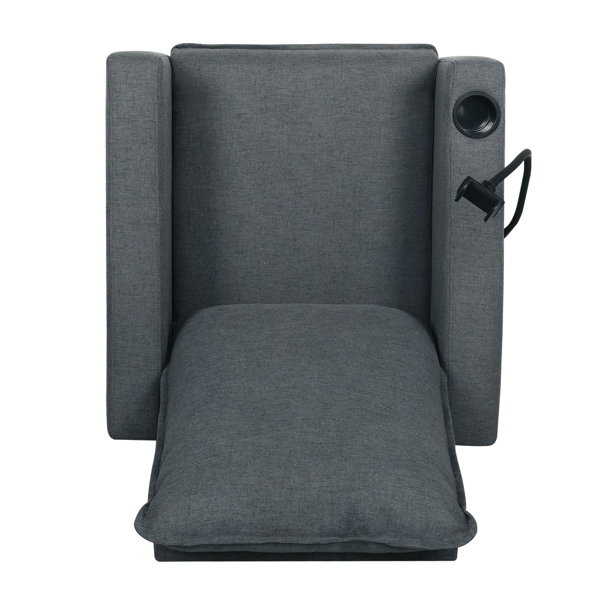 HouseOfZazla gray recliner chair with cup holder and phone holder, fabric push-back reclining on Tampa Home & Garden Store
