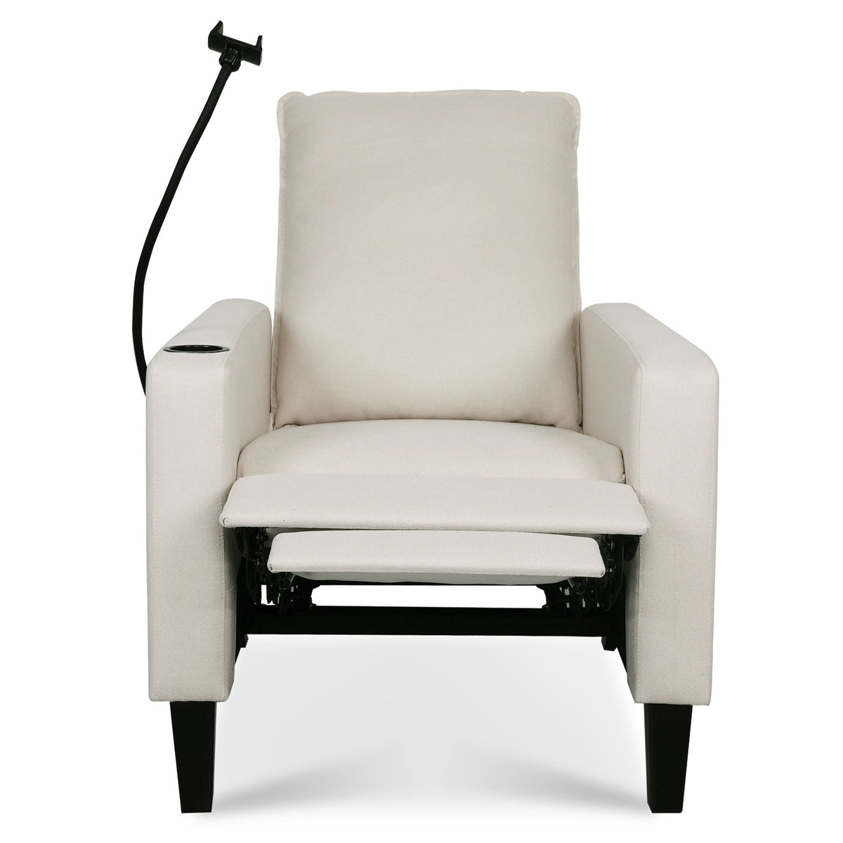 Recliner Chair beige fabric with built-in cup holder and phone holder, extended footrest on Tampa Home & Garden Store