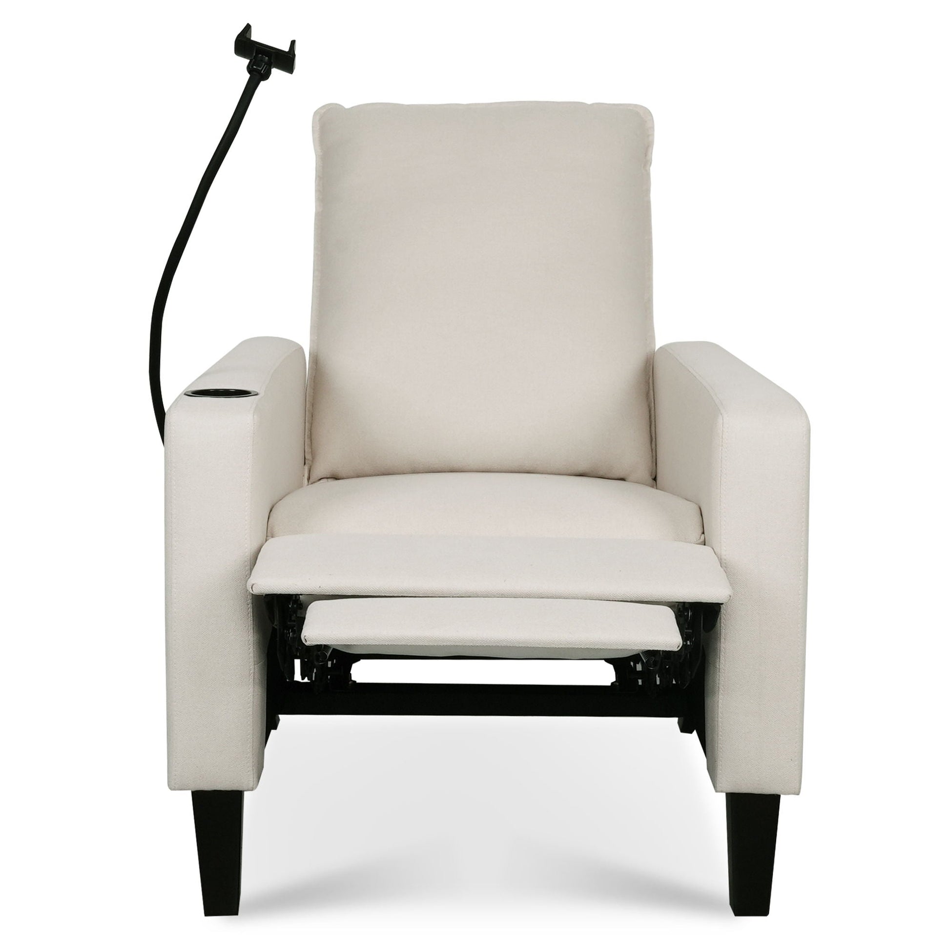 Recliner Chair beige fabric with built-in cup holder and phone holder, extended footrest on Tampa Home & Garden Store
