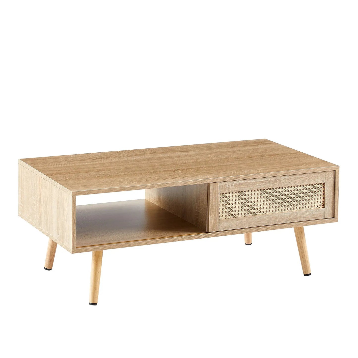 41.34-inch rattan coffee table with sliding storage, solid wood legs, contemporary style on Tampa Home & Garden Store