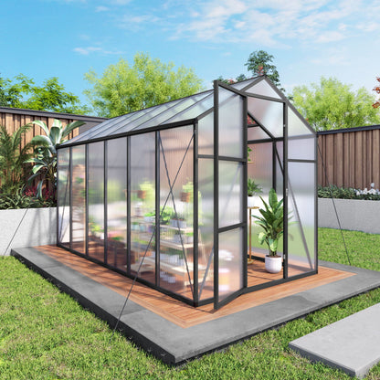 Windproof greenhouse with raised base, black frame, polycarbonate panels by HouseOfZazla on Tampa Home & Garden Store
