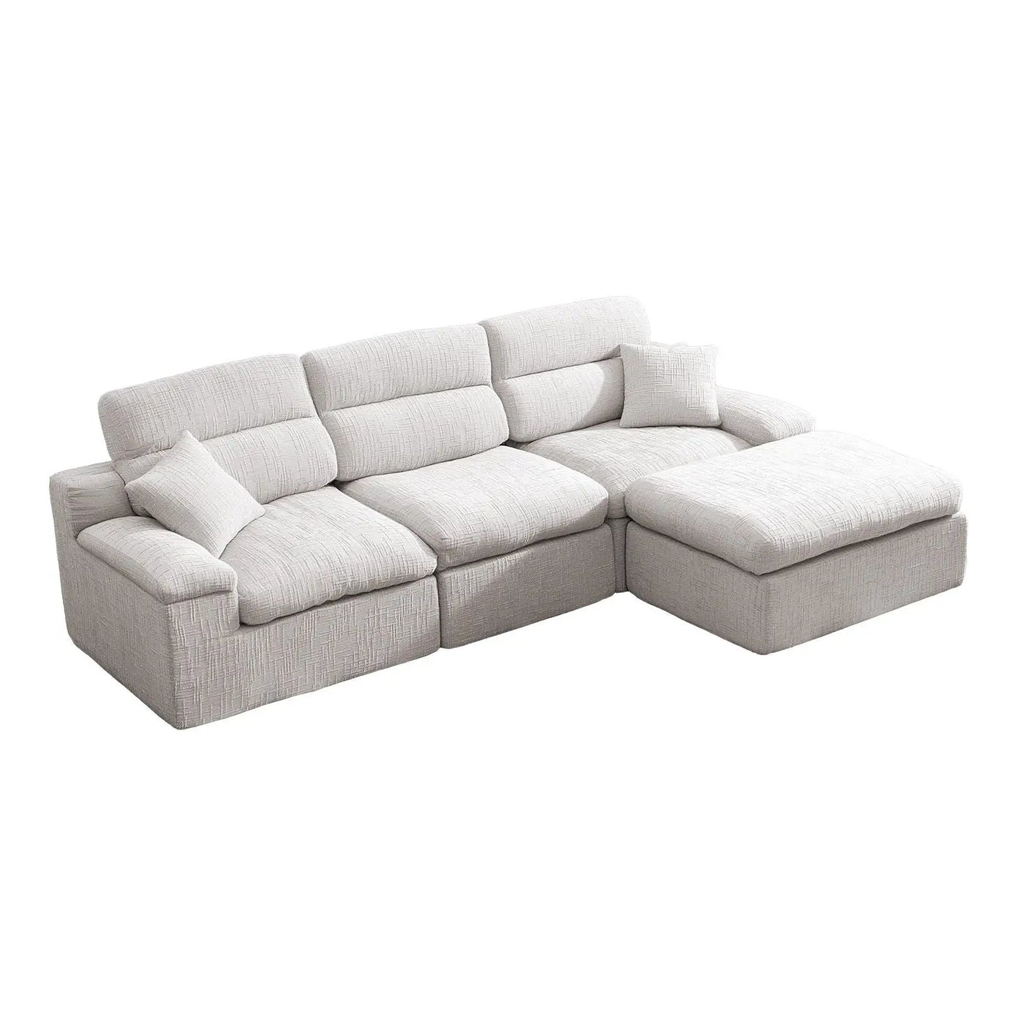 Corner Chaise Sofa With High Backrest, 2-Piece Living Room Set in light beige fabric on Tampa Home & Garden Store