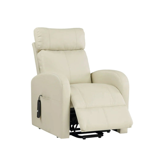 Ricardo power motion recliner with lift in cream leather, side control panel on Tampa Home & Garden Store